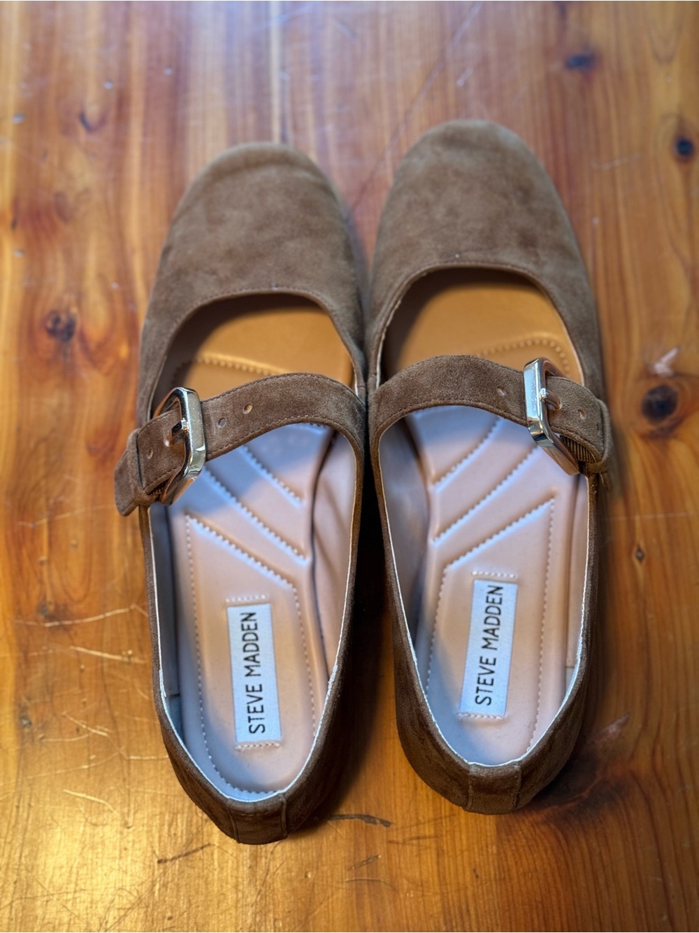 Steve Madden Zarah Brown Suede Mary Jane Flats with Gold Buckle - Picture 5 of 5